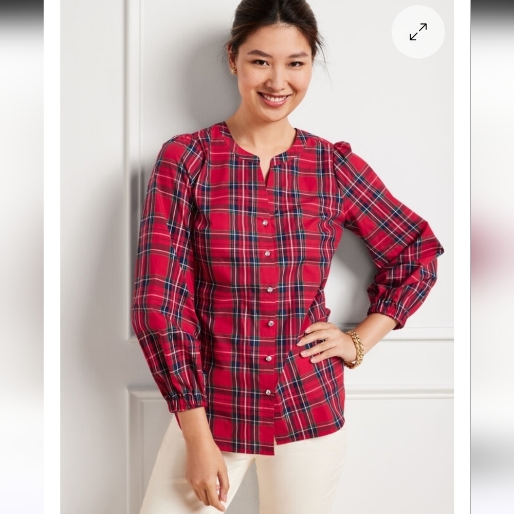 Talbots Red Plaid Button Down Shirt Size Large